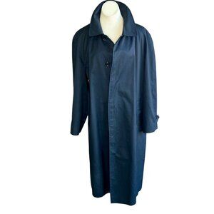 Burberry Vintage Men's Navy Blue Trench Coat Raincoat Nova Check Lining Size 44L